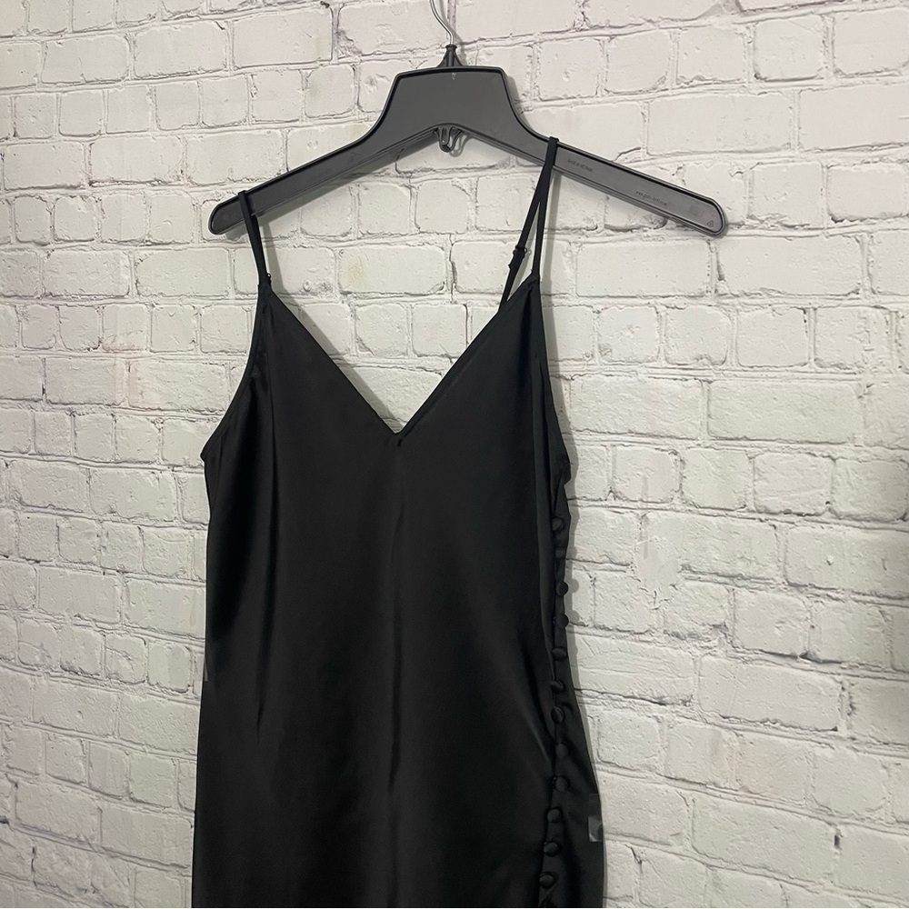 Banana Republic Black Satin Long Fitted Button Down Semi- formal Dress size 4 - Picture 2 of 9